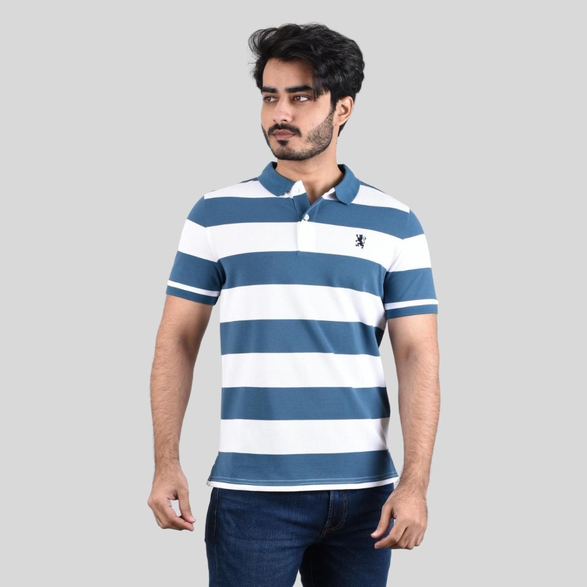 Men's Cotton Blend Stripe Short Sleeve Polo