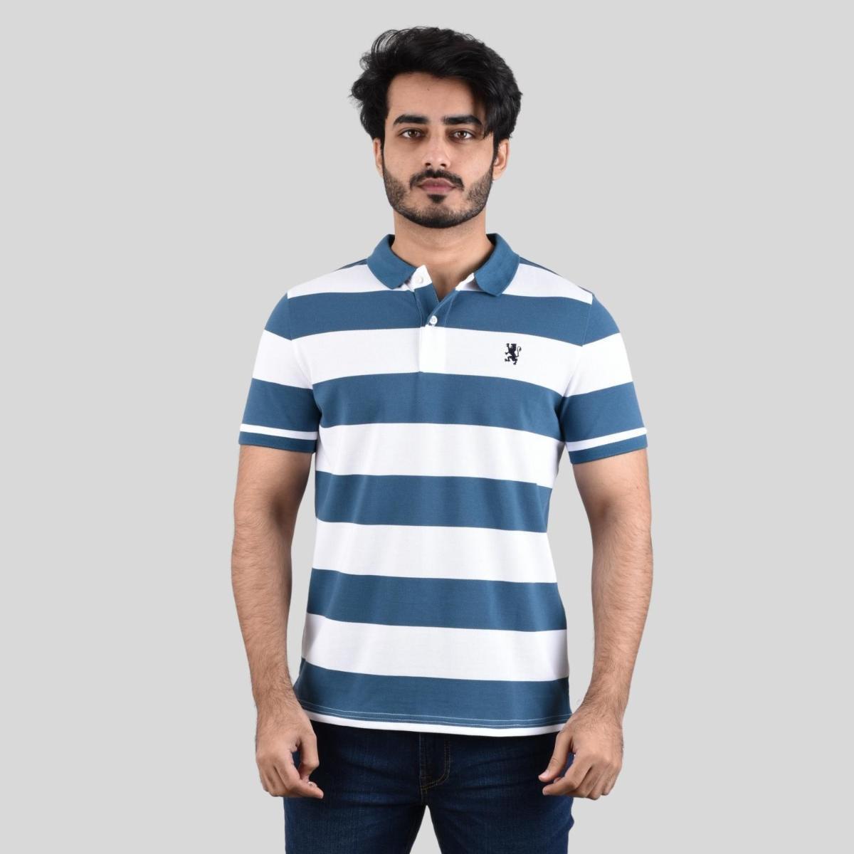 Men's Cotton Blend Stripe Short Sleeve Polo