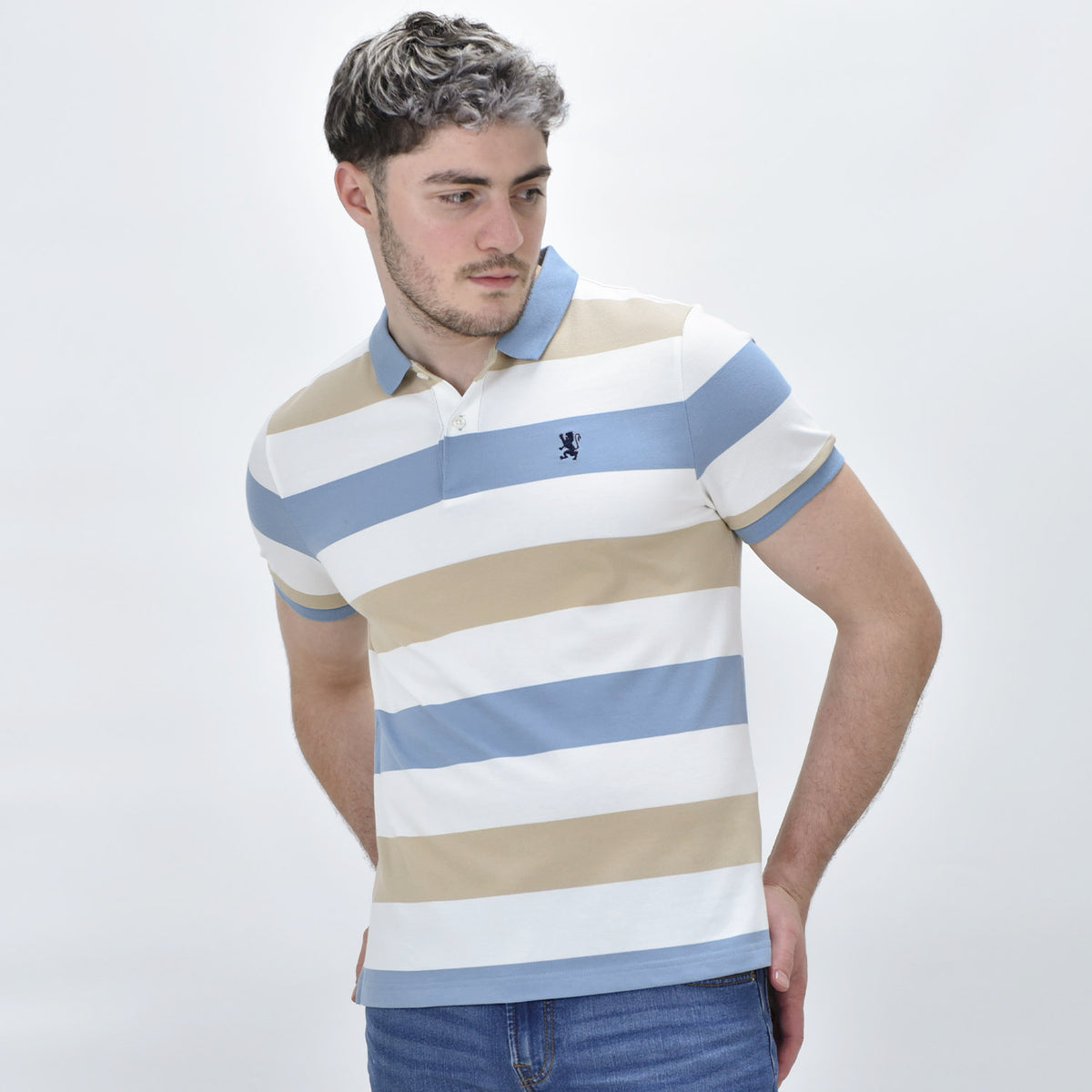Men's Cotton Blend Stripe Short Sleeve Polo