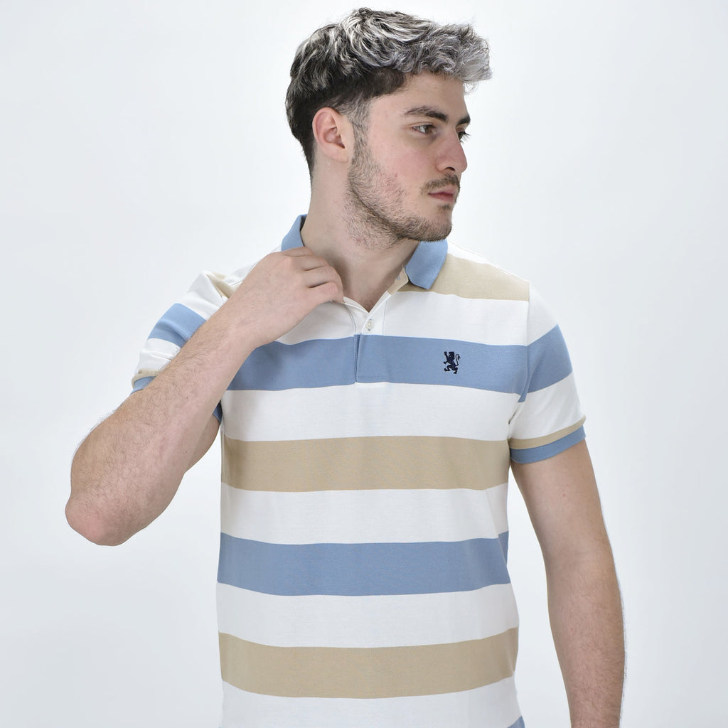 Men's Cotton Blend Stripe Short Sleeve Polo