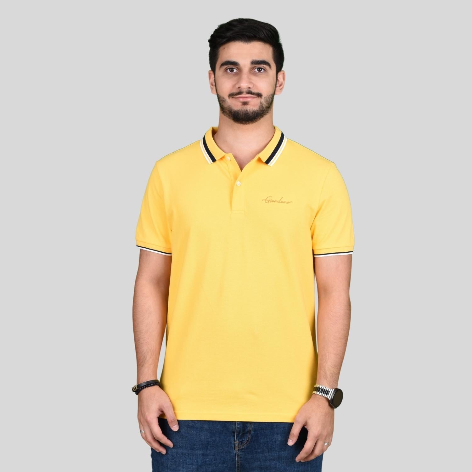 Giordano Men's Slim Fit Cotton Polo Shirt With Sailboat Embroidery-Yellow