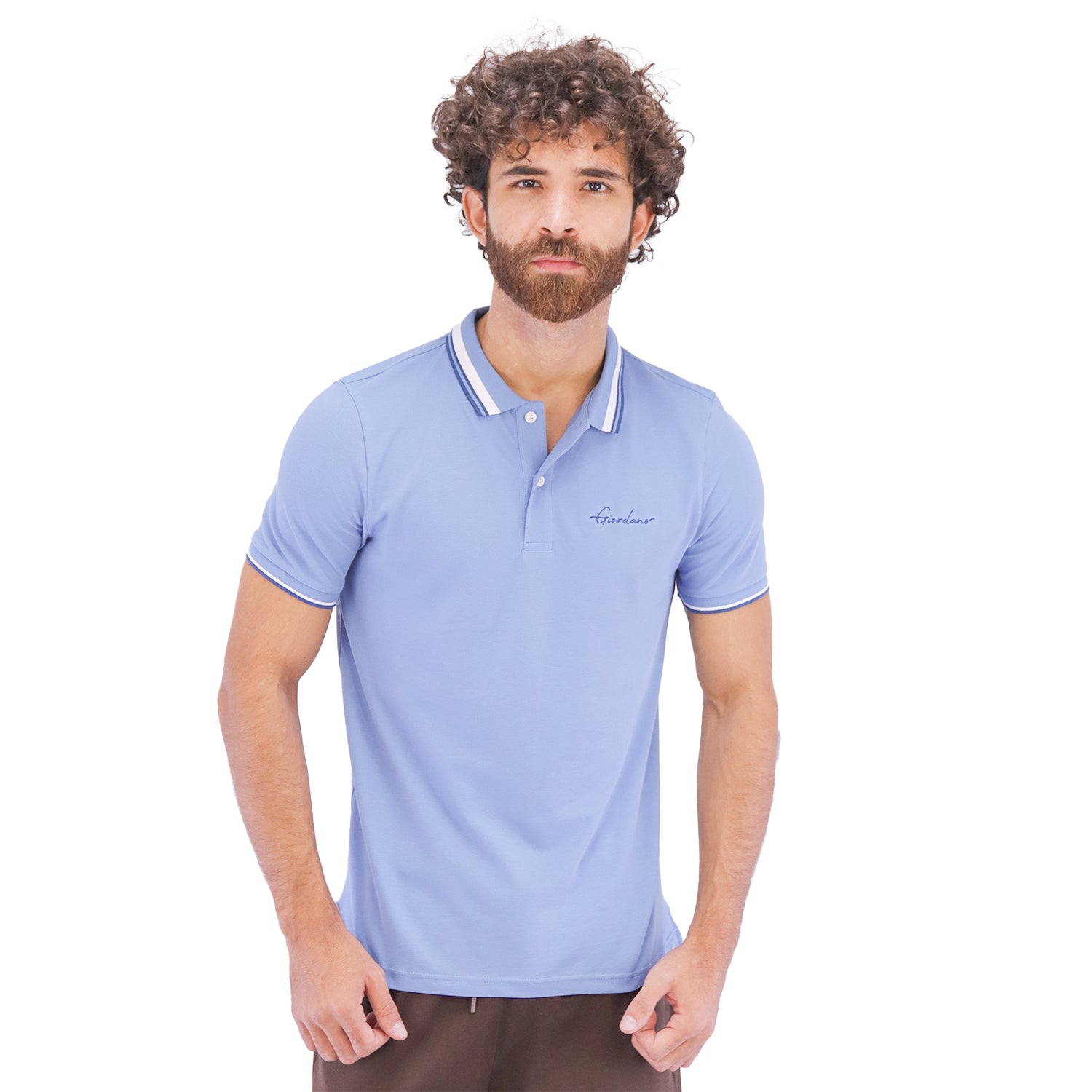 Giordano Men's Slim Fit Cotton Polo Shirt With Sailboat Embroidery-BLue