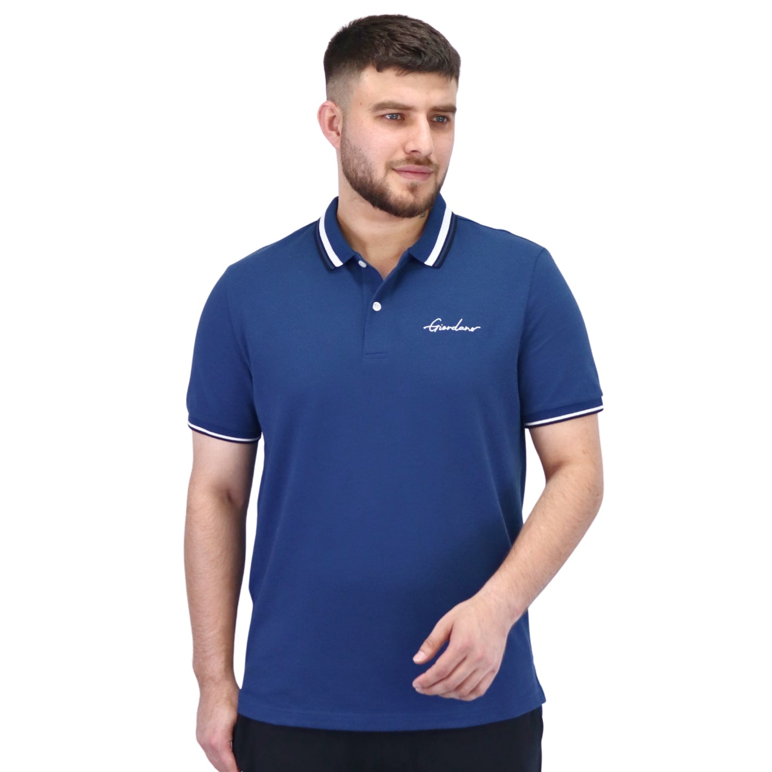 Giordano Men's Slim Fit Cotton Polo Shirt With Sailboat Embroidery-Blue