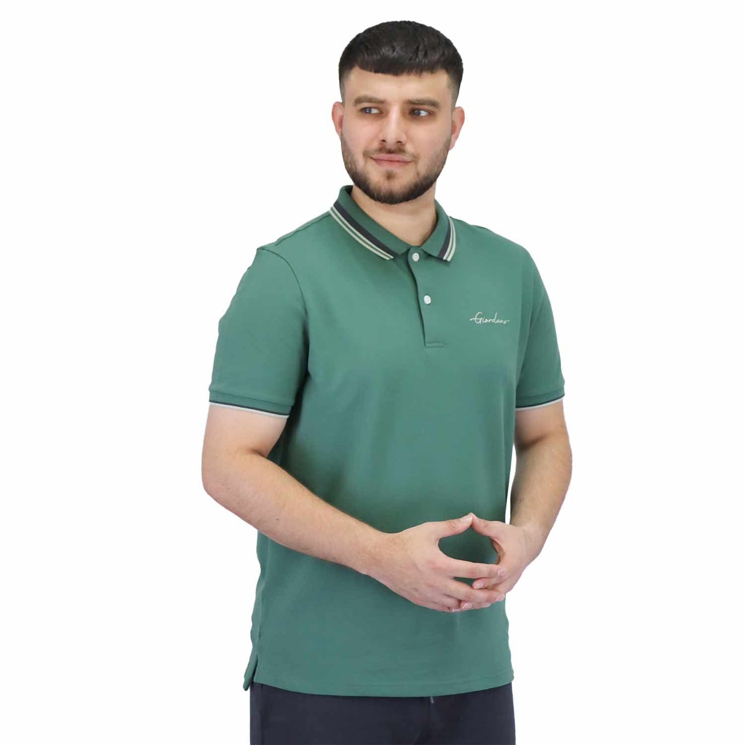 Giordano Men's Slim Fit Cotton Polo Shirt With Sailboat Embroidery-Green