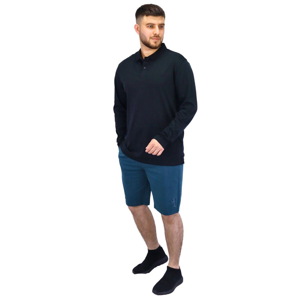 Men's Flat Knit Collar Long Sleeve Liquid Touch Slim Fit Solid Color Polo