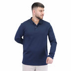 Giordano Men's Flat Knit Collar Long Sleeve Liquid Touch Slim Fit Solid Color Polo-Blue