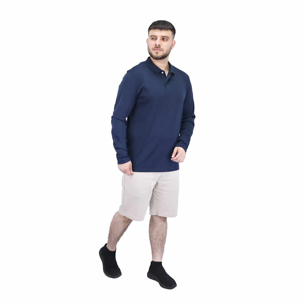 Men's Flat Knit Collar Long Sleeve Liquid Touch Slim Fit Solid Color Polo