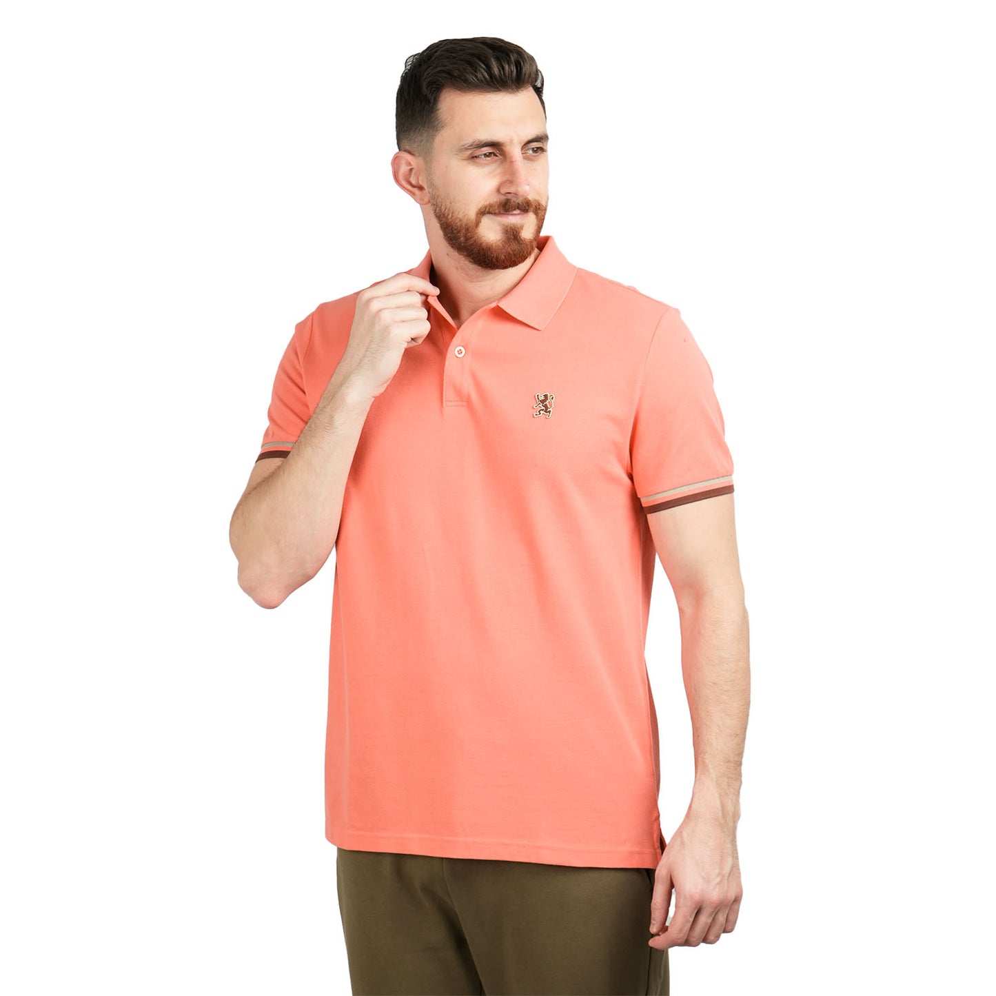 Giordano Men's Performance Slim Fit Lion Embroidery Solid Polo-Orange