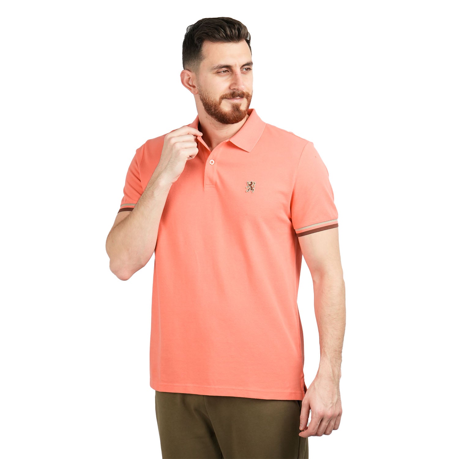 Giordano Men's Performance Slim Fit Lion Embroidery Solid Polo-Orange