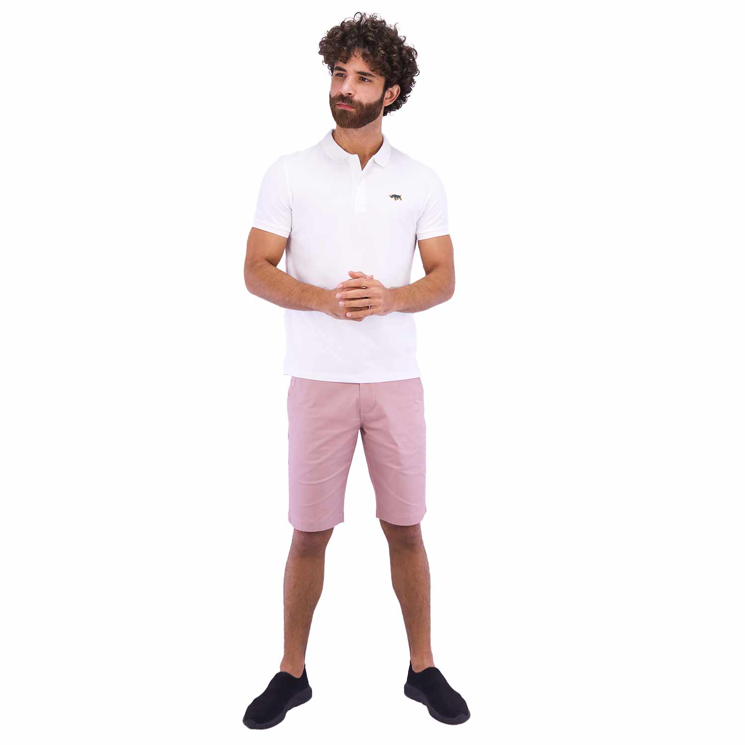 Men's Pique Flat Knit Collar Slim Fit Embroidery Solid Polo