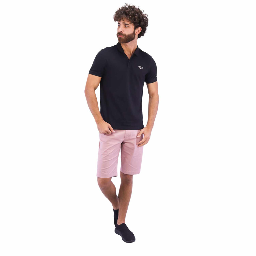 Men's Pique Flat Knit Collar Slim Fit Embroidery Solid Polo