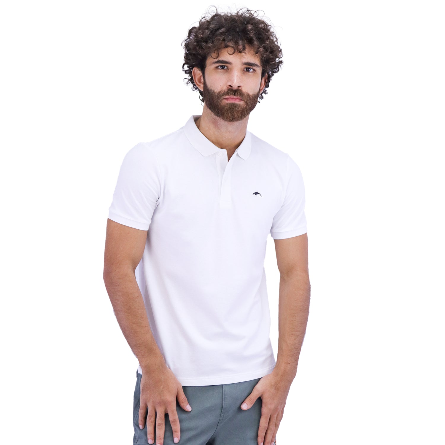 Men's Pique Flat Knit Collar Slim Fit Embroidery Solid Polo