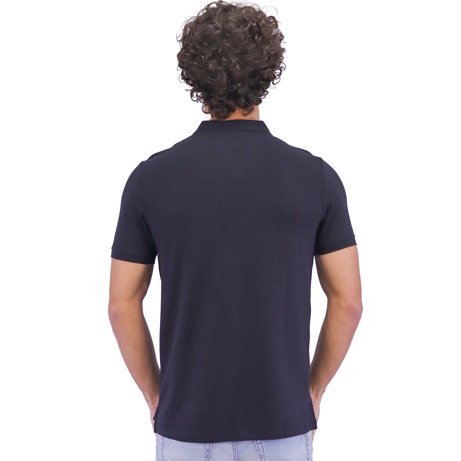 Men's Pique Flat Knit Collar Slim Fit Embroidery Solid Polo