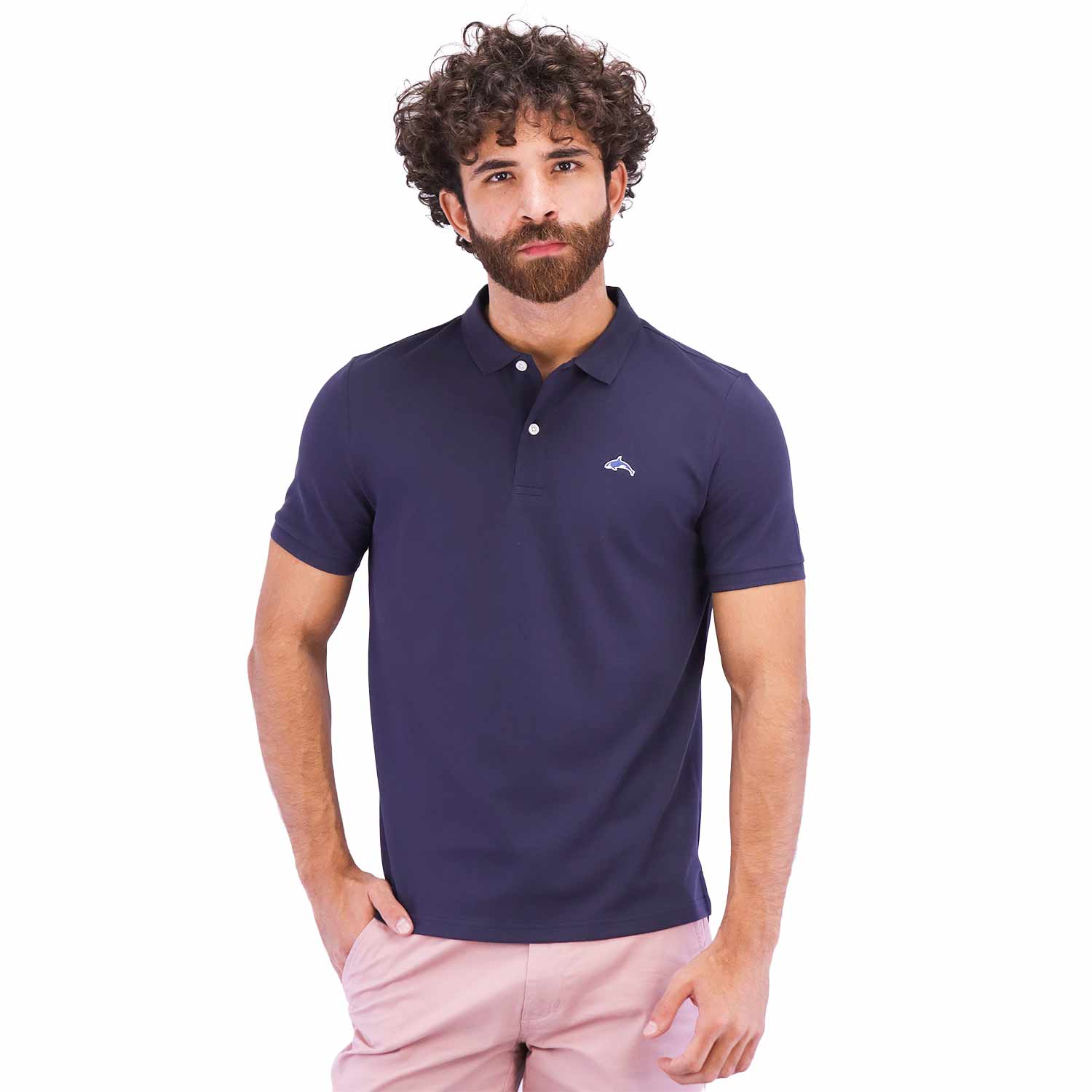 Men's Pique Flat Knit Collar Slim Fit Embroidery Solid Polo