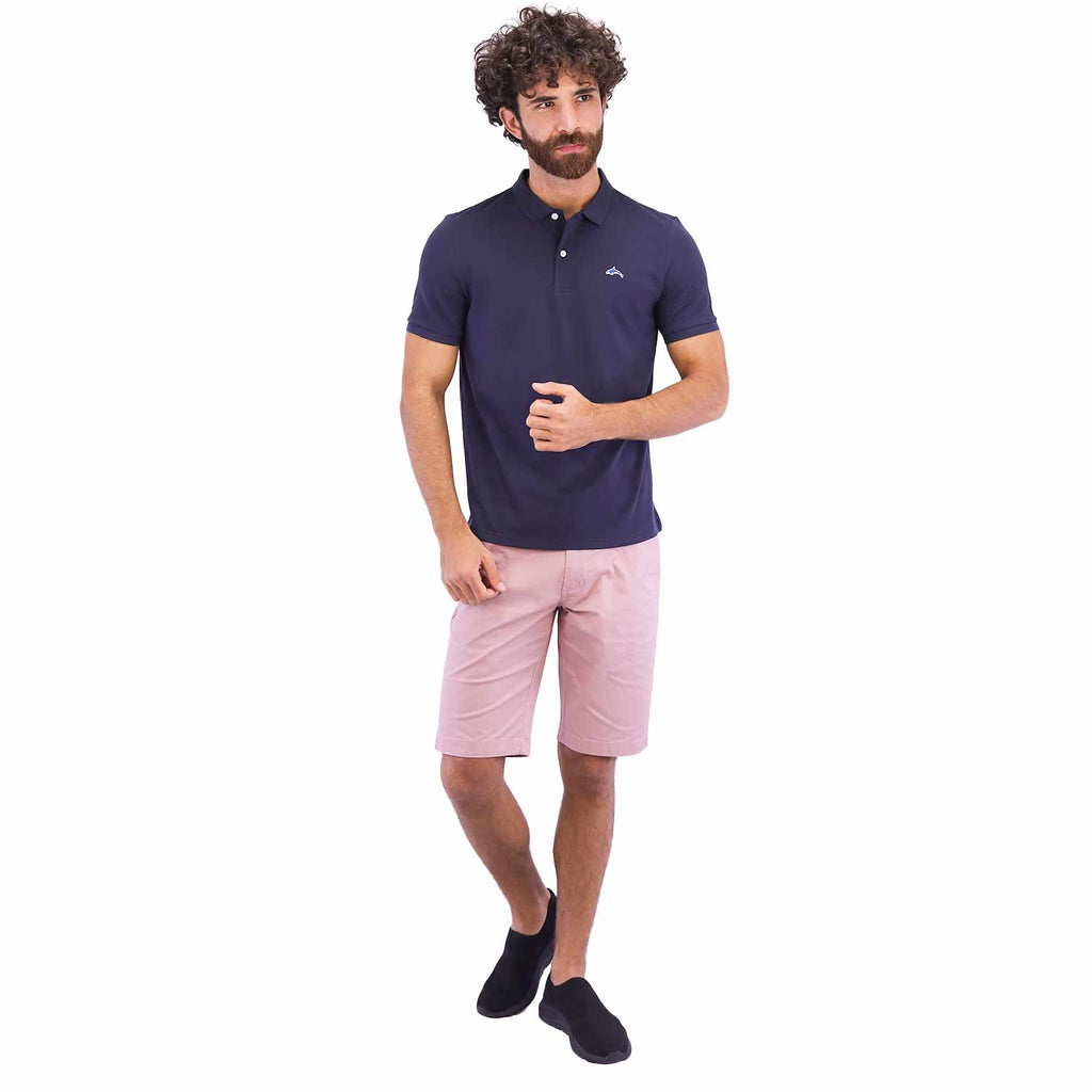 Men's Pique Flat Knit Collar Slim Fit Embroidery Solid Polo