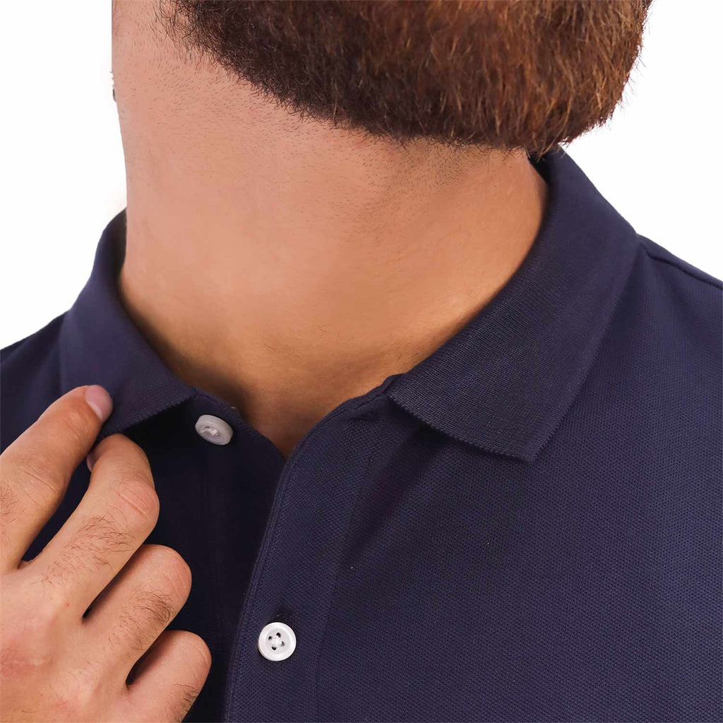 Men's Pique Flat Knit Collar Slim Fit Embroidery Solid Polo