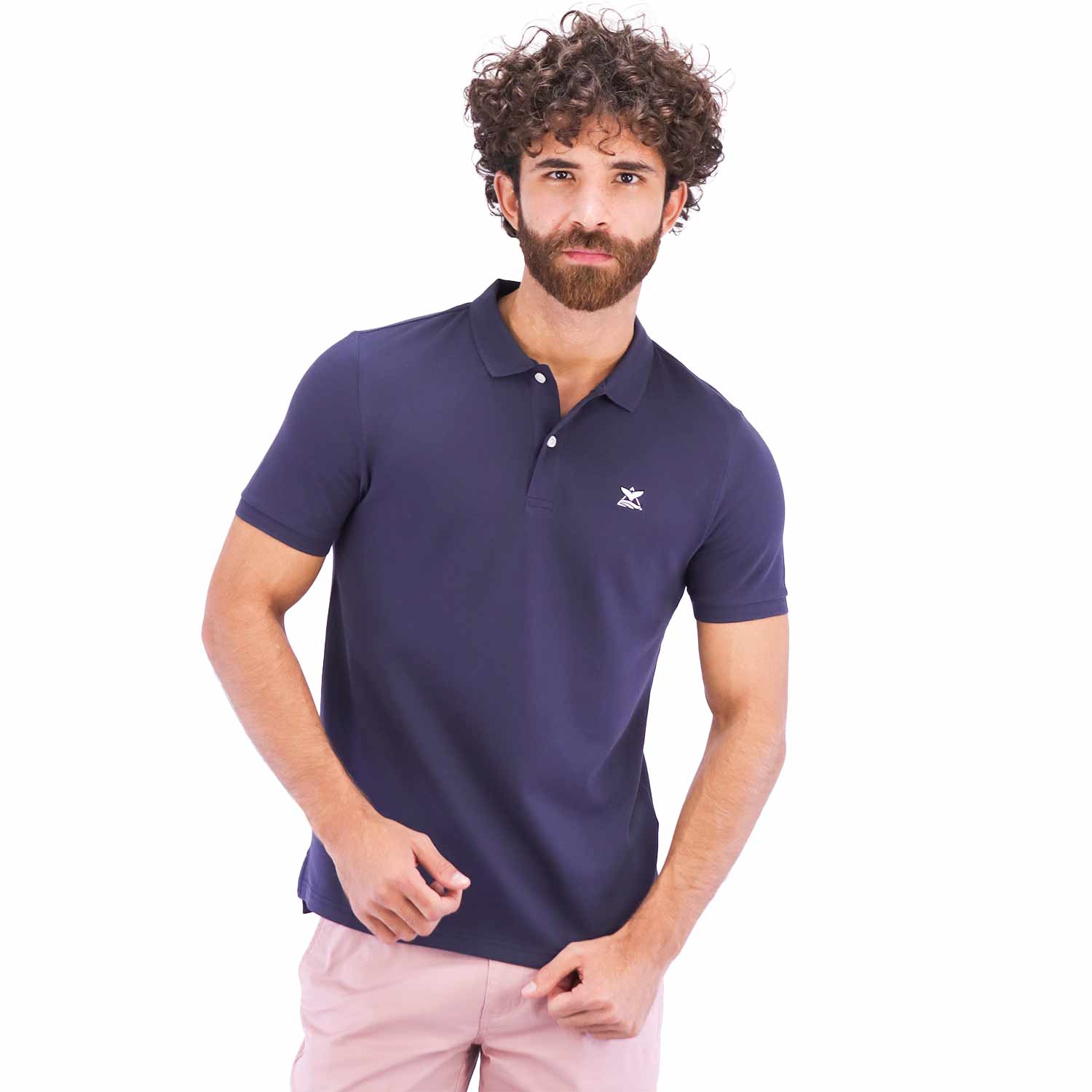 Men's Pique Flat Knit Collar Slim Fit Embroidery Solid Polo