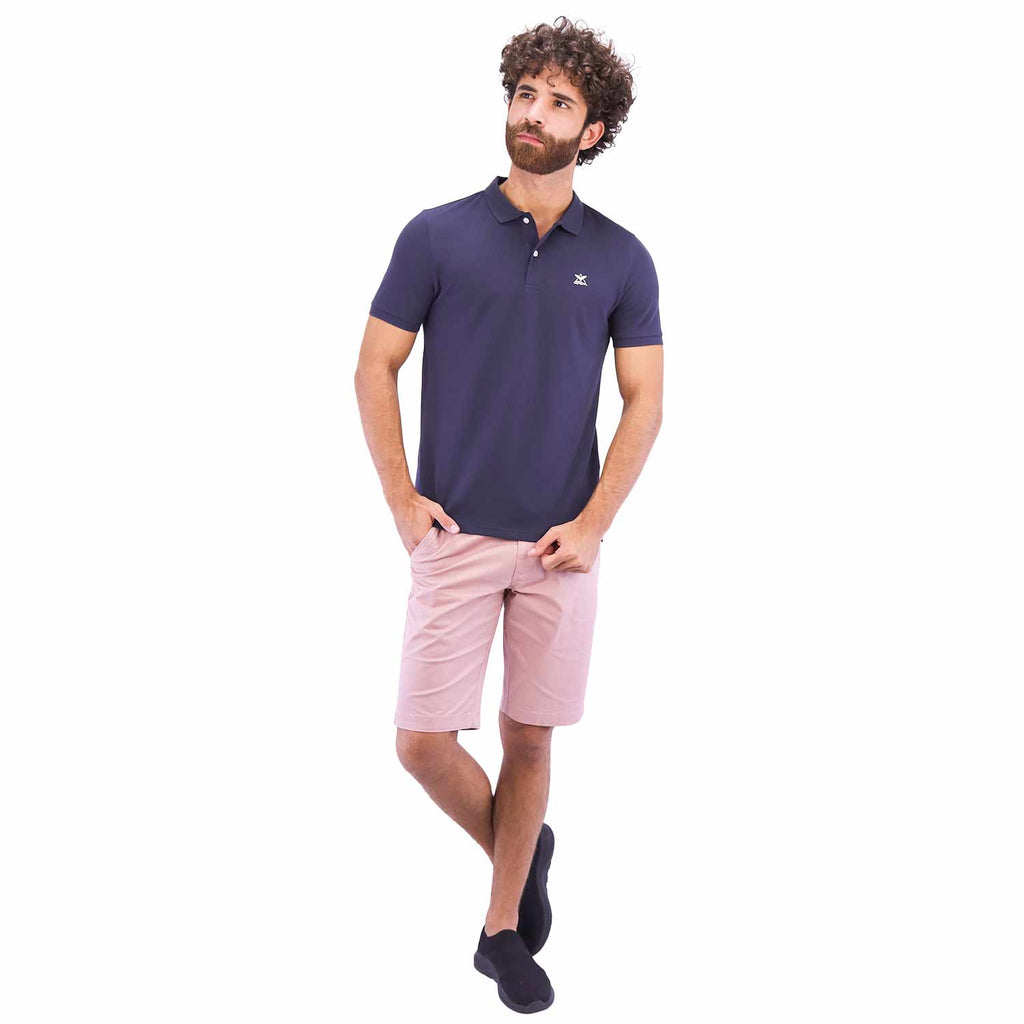 Men's Pique Flat Knit Collar Slim Fit Embroidery Solid Polo