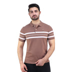 Giordano Men's Pique Flat Knit Collar Short Sleeve Thematic Slim Fit Embroidery Bold Polo-Brown