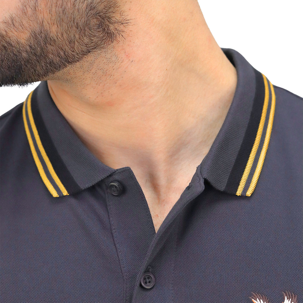 Men's Pique Flat Knit Collar Short Sleeve Eagle Embroidery Solid Color Polo