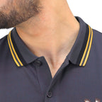Men's Pique Flat Knit Collar Short Sleeve Eagle Embroidery Solid Color Polo