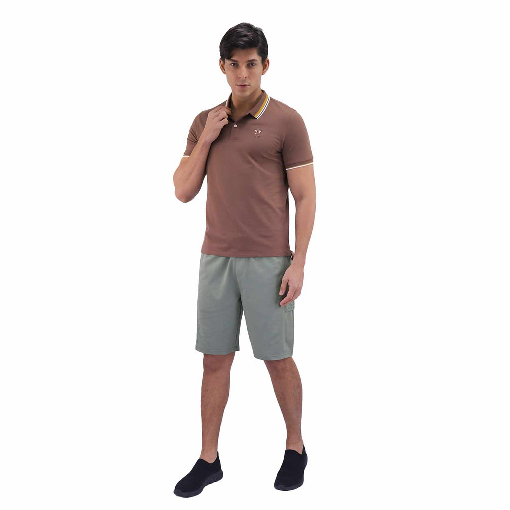 Men's Pique Flat Knit Collar Short Sleeve Eagle Embroidery Solid Color Polo