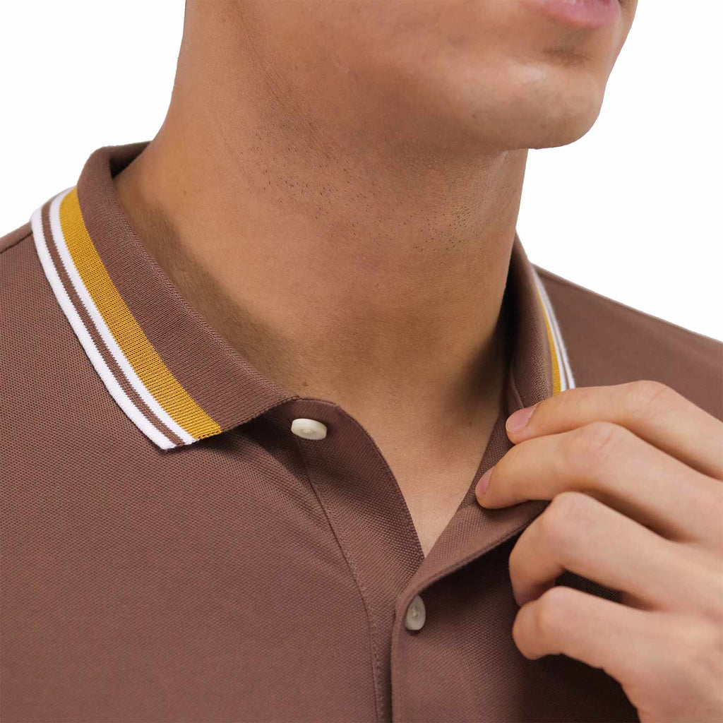 Men's Pique Flat Knit Collar Short Sleeve Eagle Embroidery Solid Color Polo