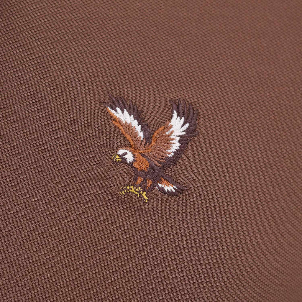 Men's Pique Flat Knit Collar Short Sleeve Eagle Embroidery Solid Color Polo