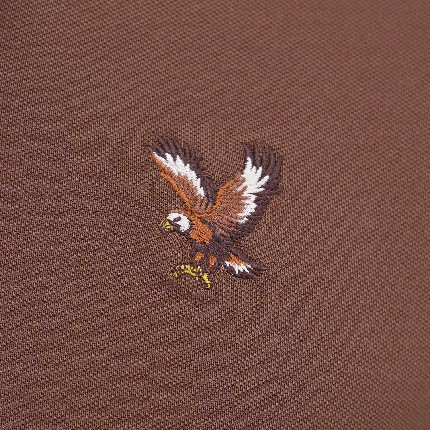 Men's Pique Flat Knit Collar Short Sleeve Eagle Embroidery Solid Color Polo