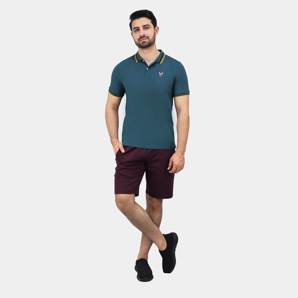 Men's Pique Flat Knit Collar Short Sleeve Eagle Embroidery Solid Color Polo