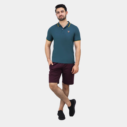 Men's Pique Flat Knit Collar Short Sleeve Eagle Embroidery Solid Color Polo