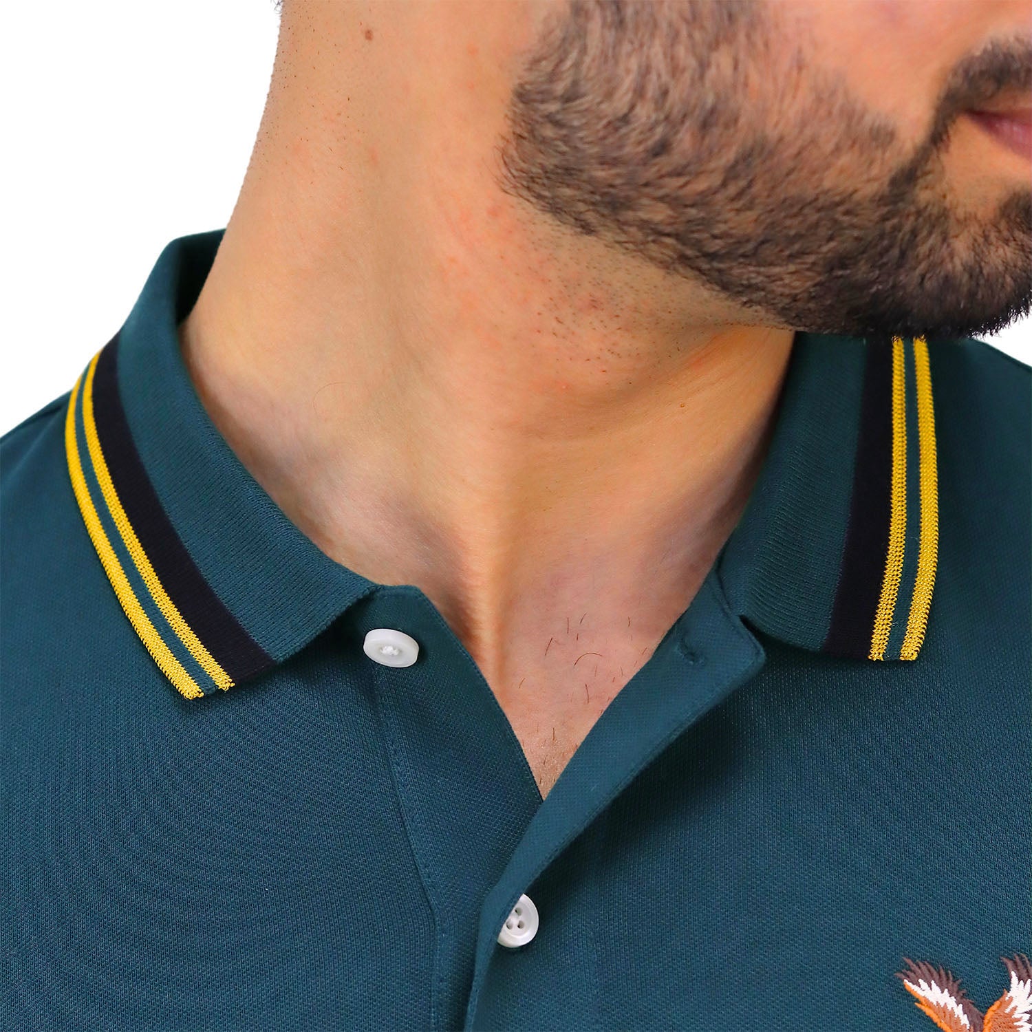 Men's Pique Flat Knit Collar Short Sleeve Eagle Embroidery Solid Color Polo