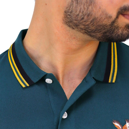 Men's Pique Flat Knit Collar Short Sleeve Eagle Embroidery Solid Color Polo