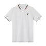 Giordano Men's Pique Flat Knit Collar Short Sleeve Eagle Embroidery Solid Color Polo-White