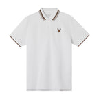 Giordano Men's Pique Flat Knit Collar Short Sleeve Eagle Embroidery Solid Color Polo-White