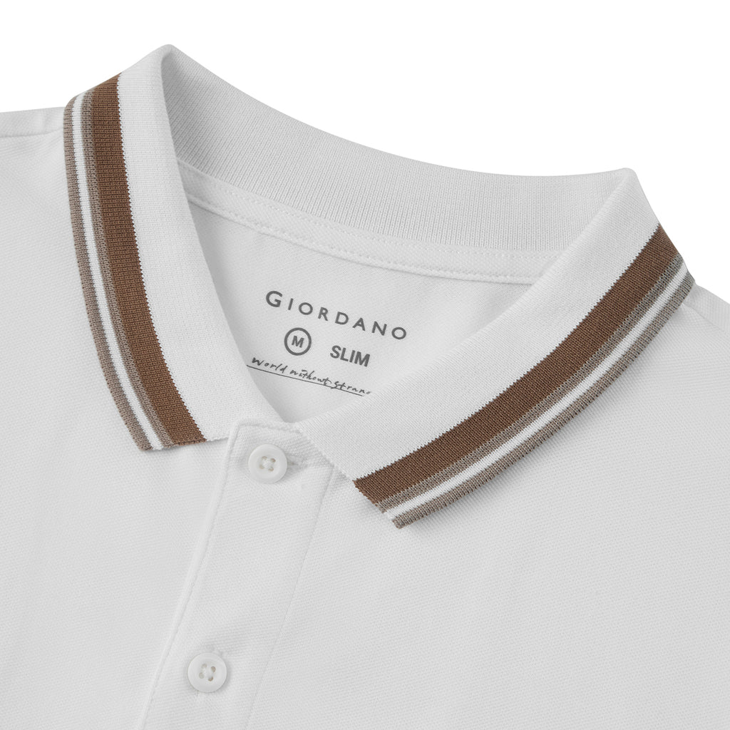 Men's Pique Flat Knit Collar Short Sleeve Eagle Embroidery Solid Color Polo