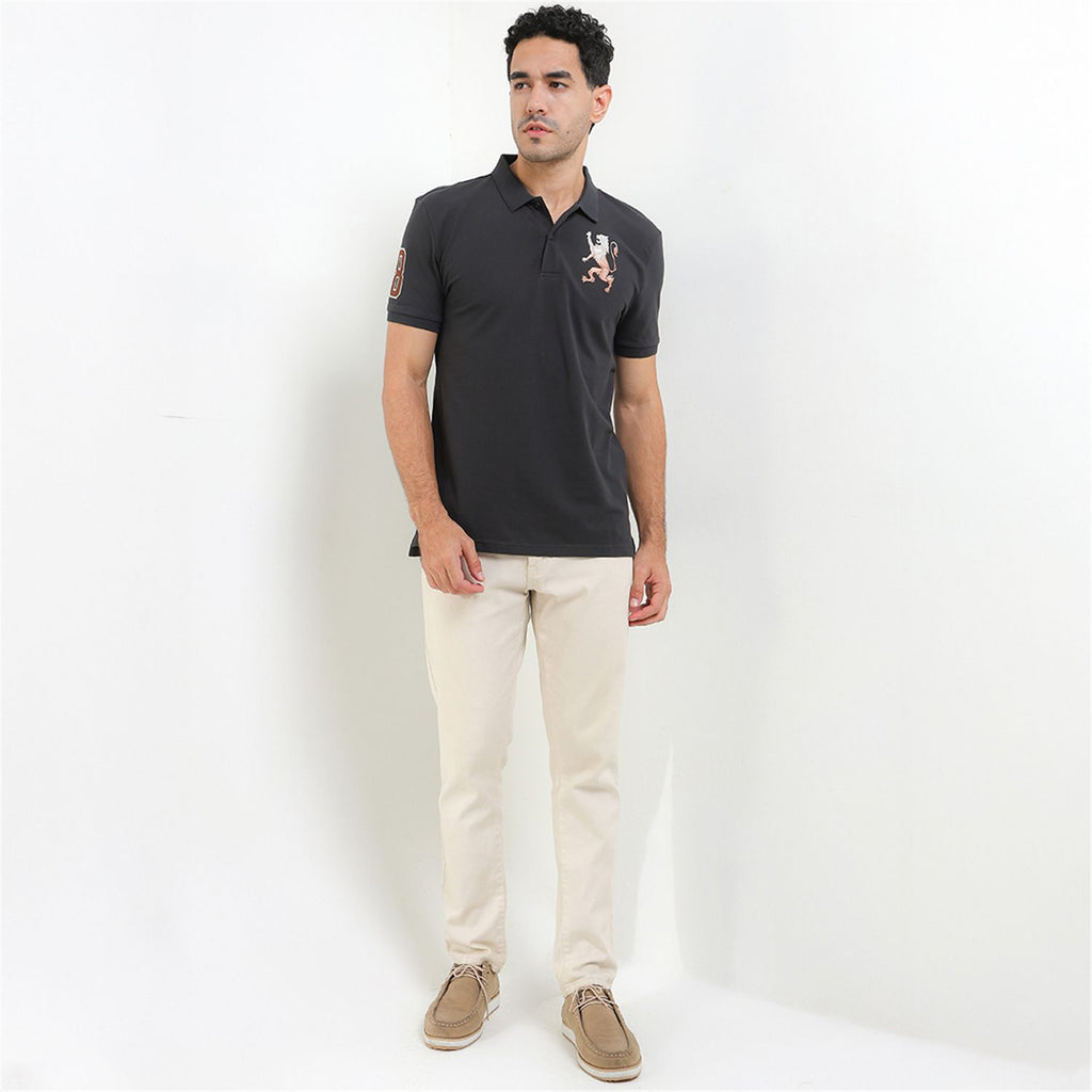 Men's 3D Lion Polo: Slim Fit, Bold Embroidery, Premium Pique