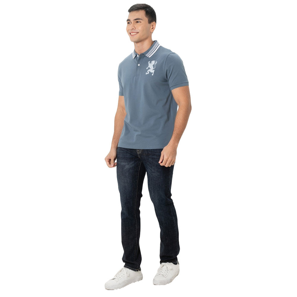 Men's 3D Lion Polo: Slim Fit, Bold Embroidery, Premium Pique