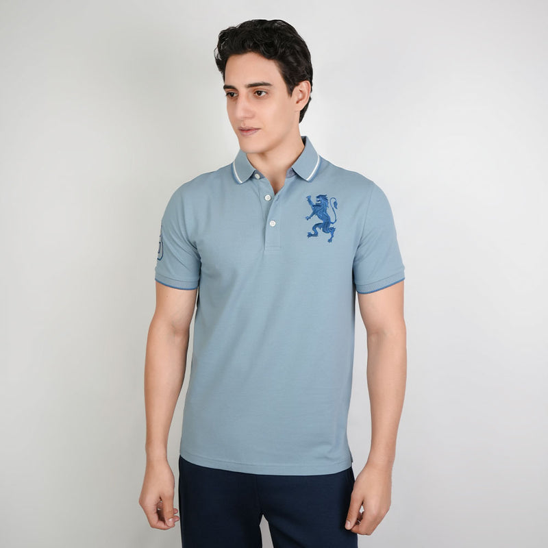 Men's 3D Lion Polo: Slim Fit, Bold Embroidery, Premium Pique
