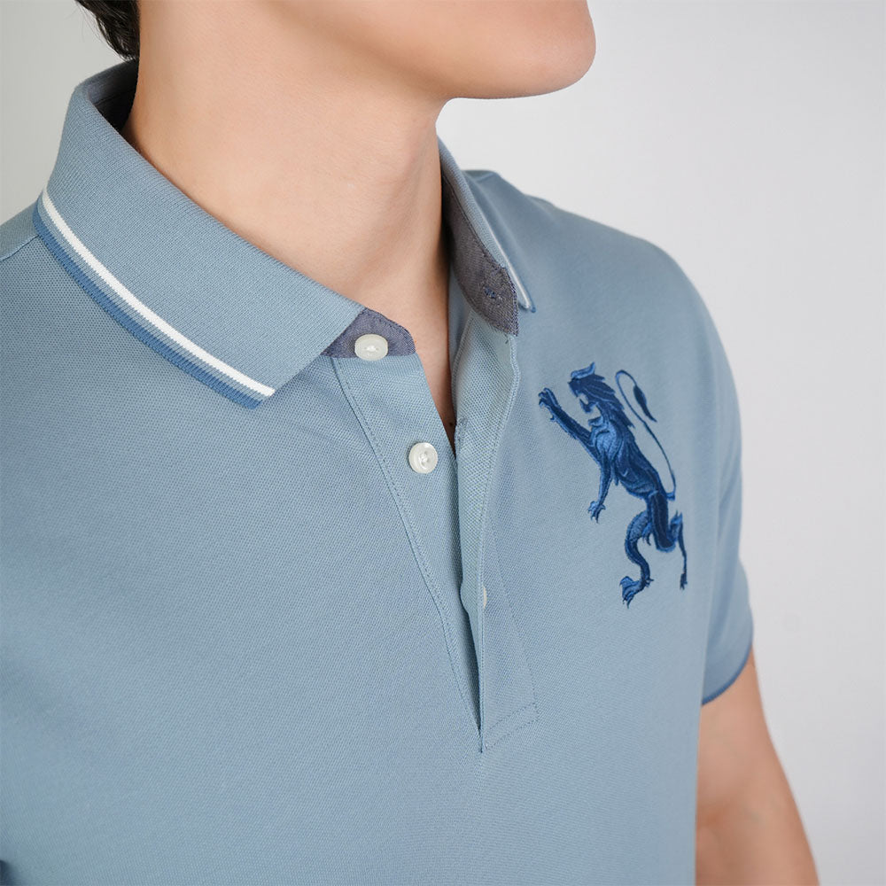 Men's 3D Lion Polo: Slim Fit, Bold Embroidery, Premium Pique