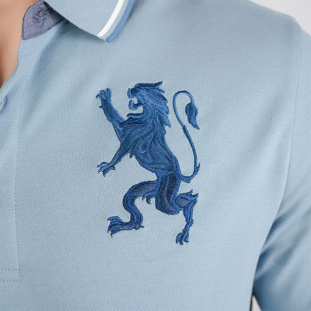 Men's 3D Lion Polo: Slim Fit, Bold Embroidery, Premium Pique