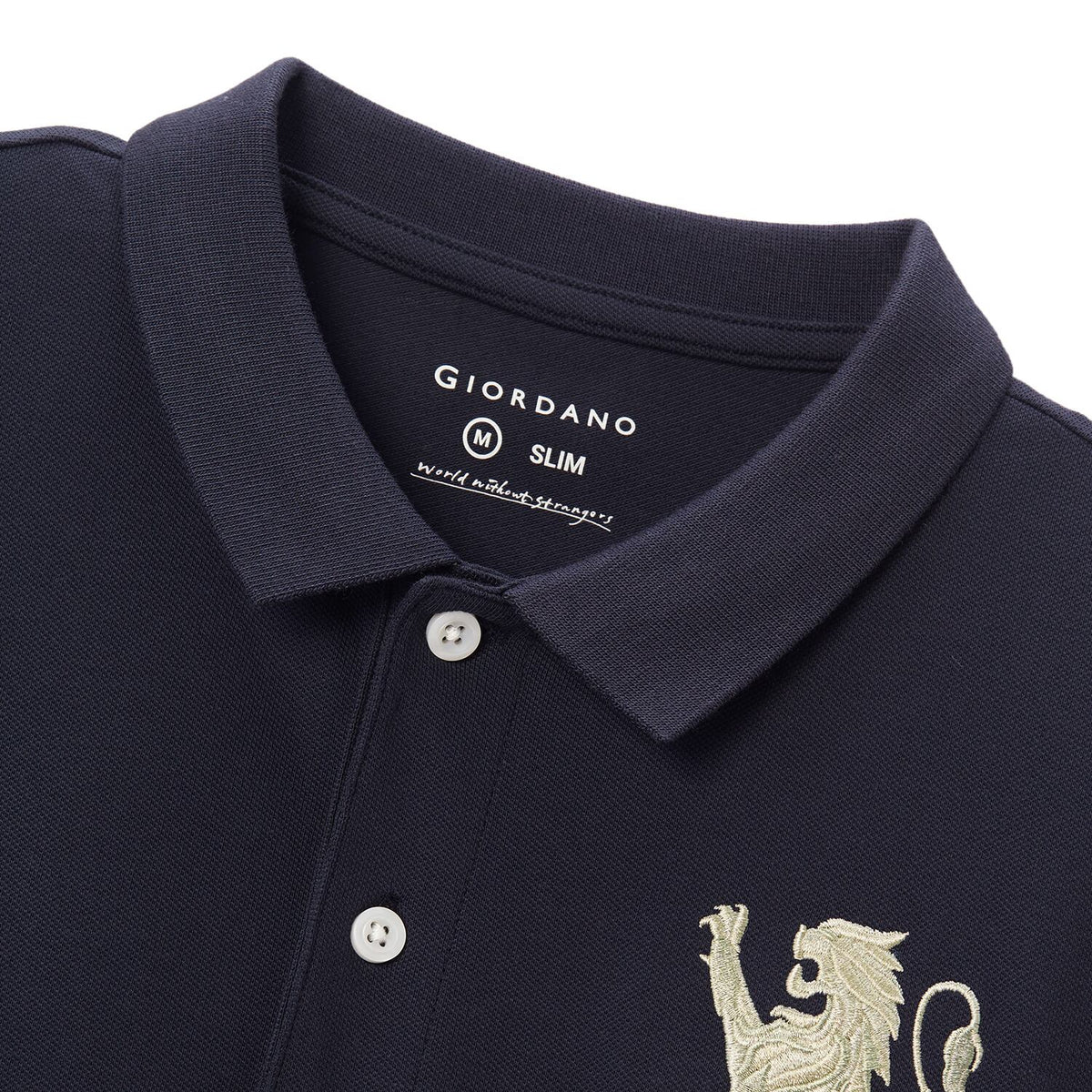 Men's 3D Lion Polo: Slim Fit, Bold Embroidery, Premium Pique