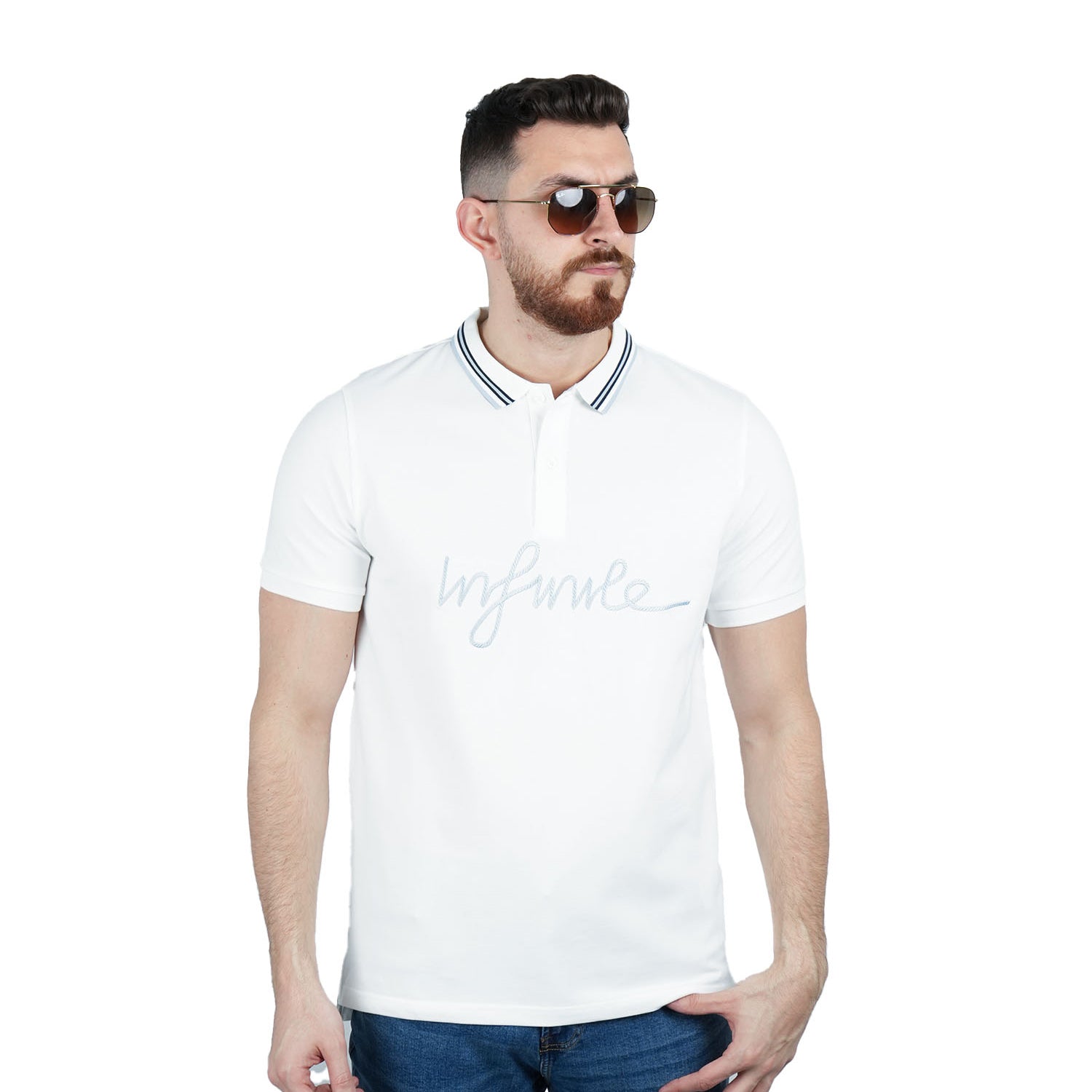 Giordano Men's Slim Fit Embroidered Infinite Polo-White