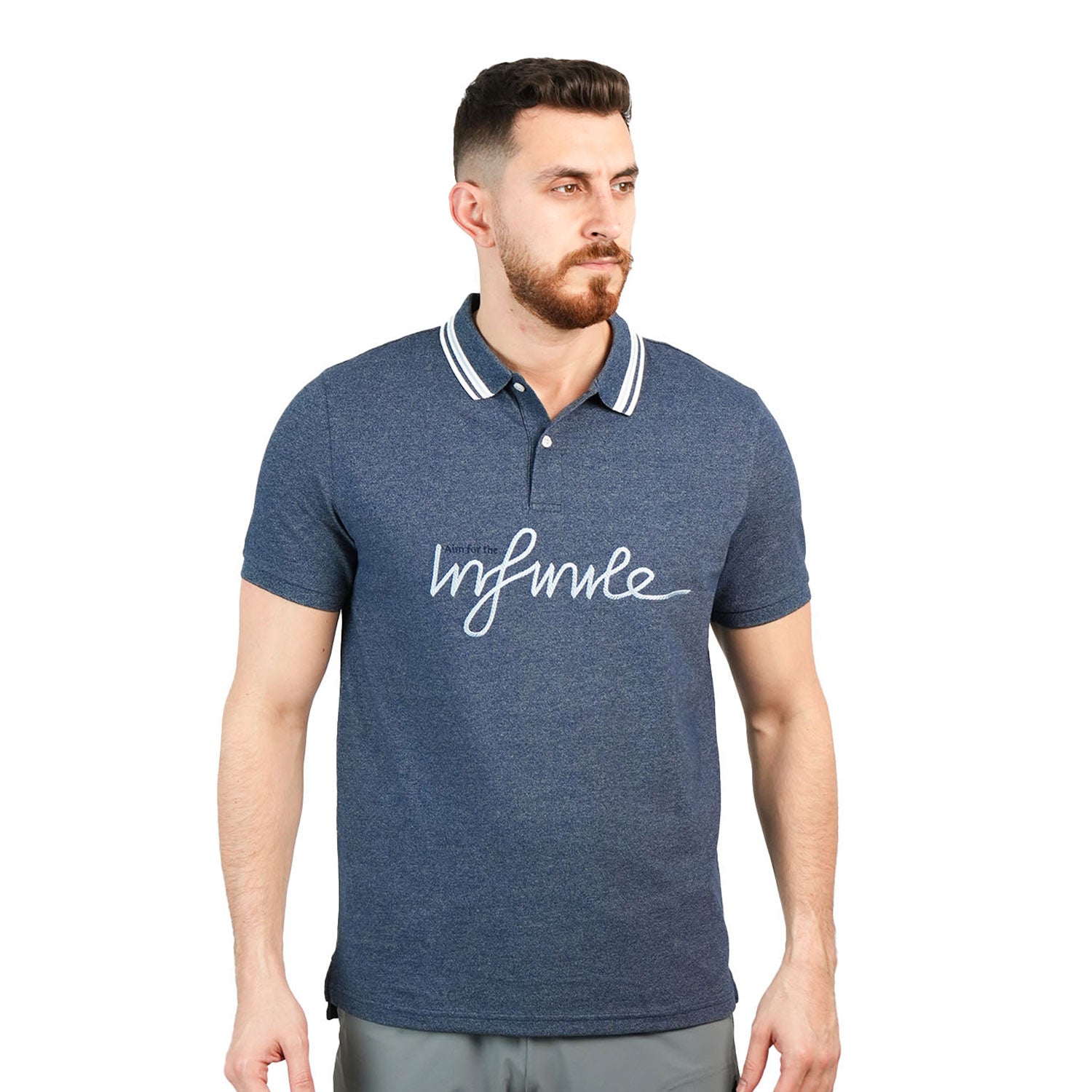 Giordano Men's Slim Fit Embroidered Infinite Polo-Blue