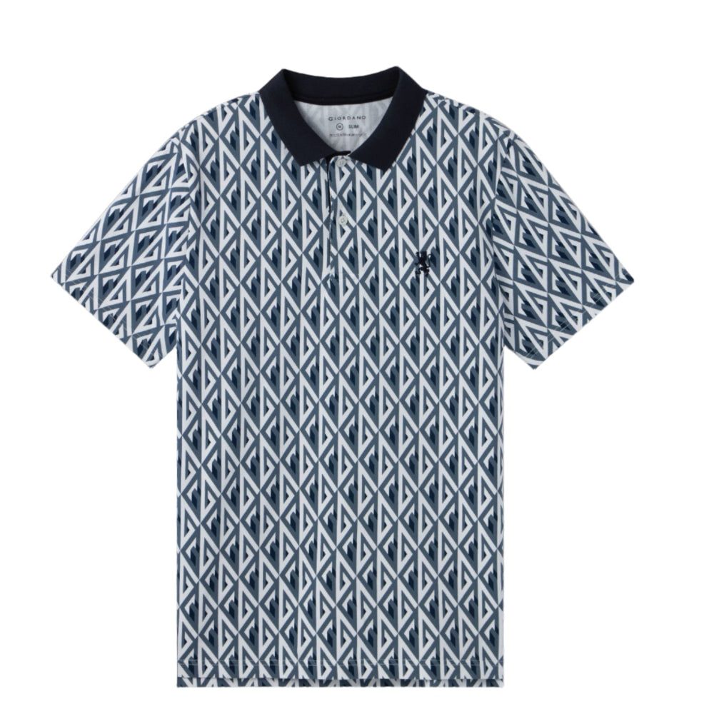 Patterned polo shirt on a white background