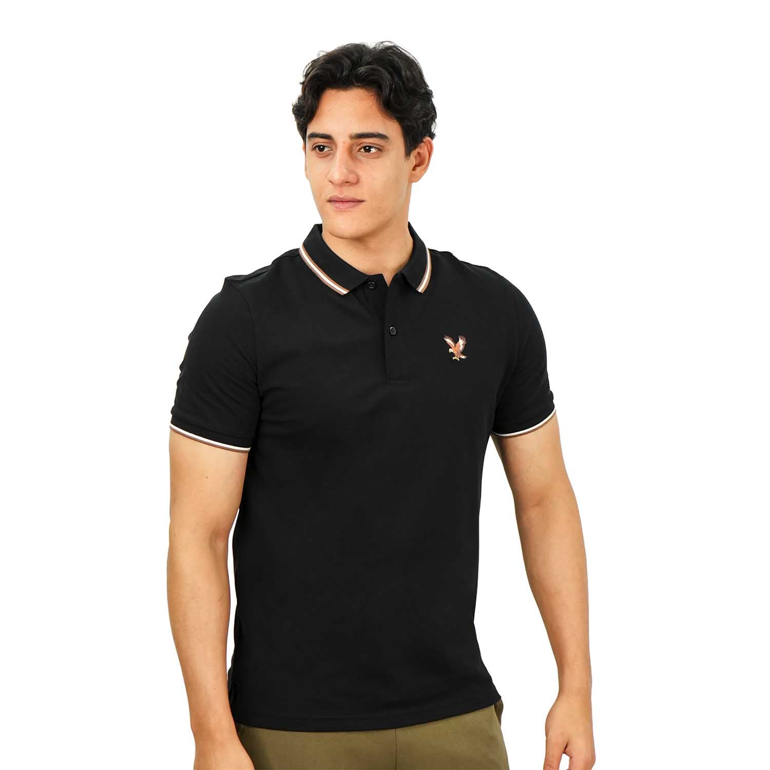 Men's Cotton Lycra Pique Polo - Slim Fit, Eagle Embroidery