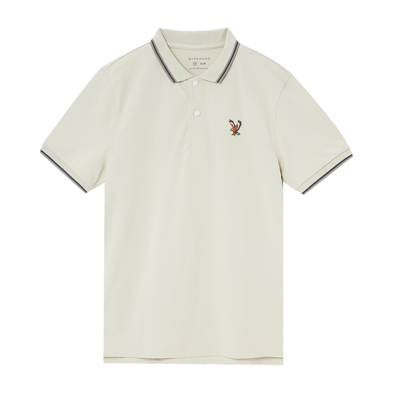 Giordano Men's Cotton Lycra Pique Polo - Slim Fit, Eagle Embroidery-Brown