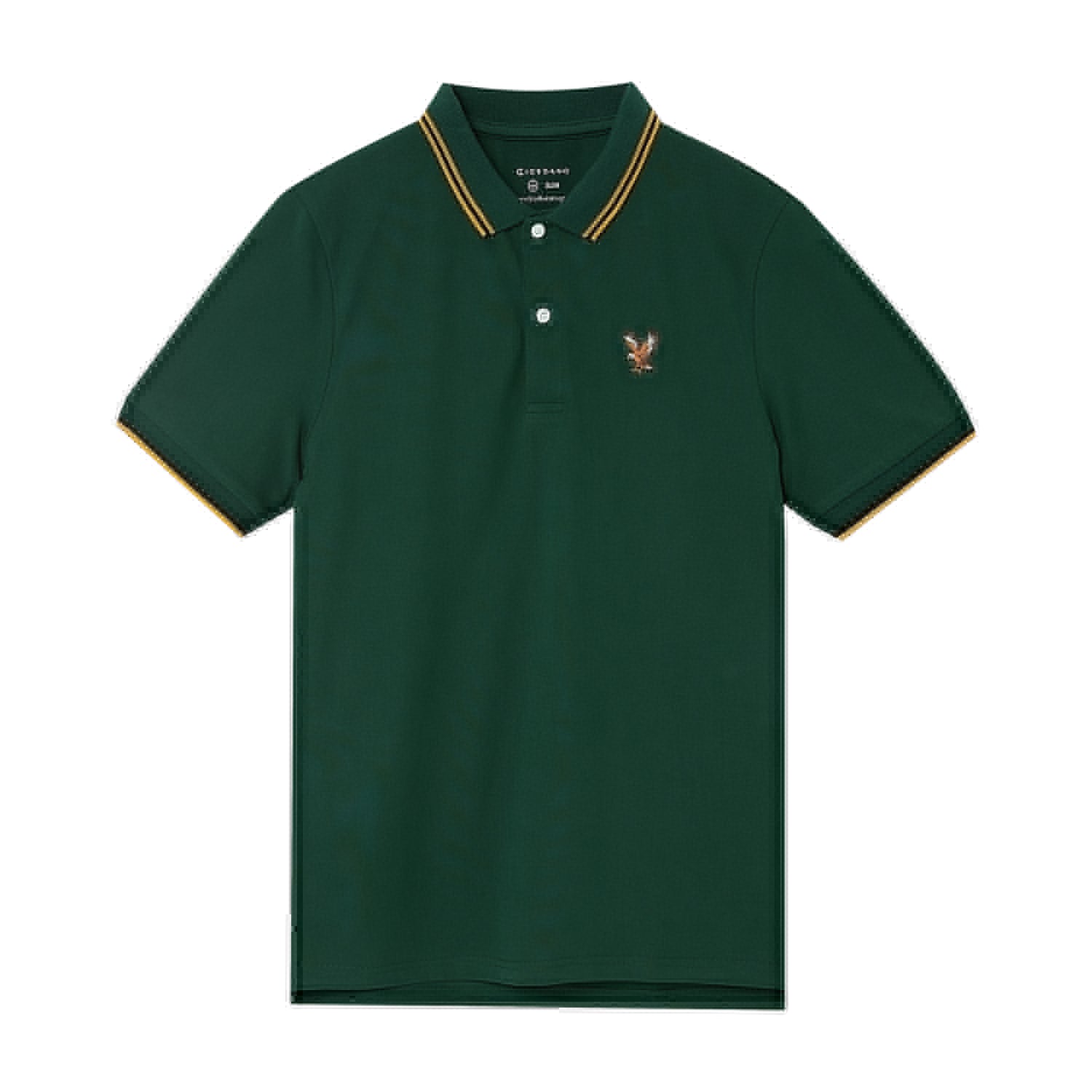 Giordano Men's Cotton Lycra Pique Polo - Slim Fit, Eagle Embroidery-Green