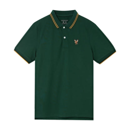 Giordano Men's Cotton Lycra Pique Polo - Slim Fit, Eagle Embroidery-Green