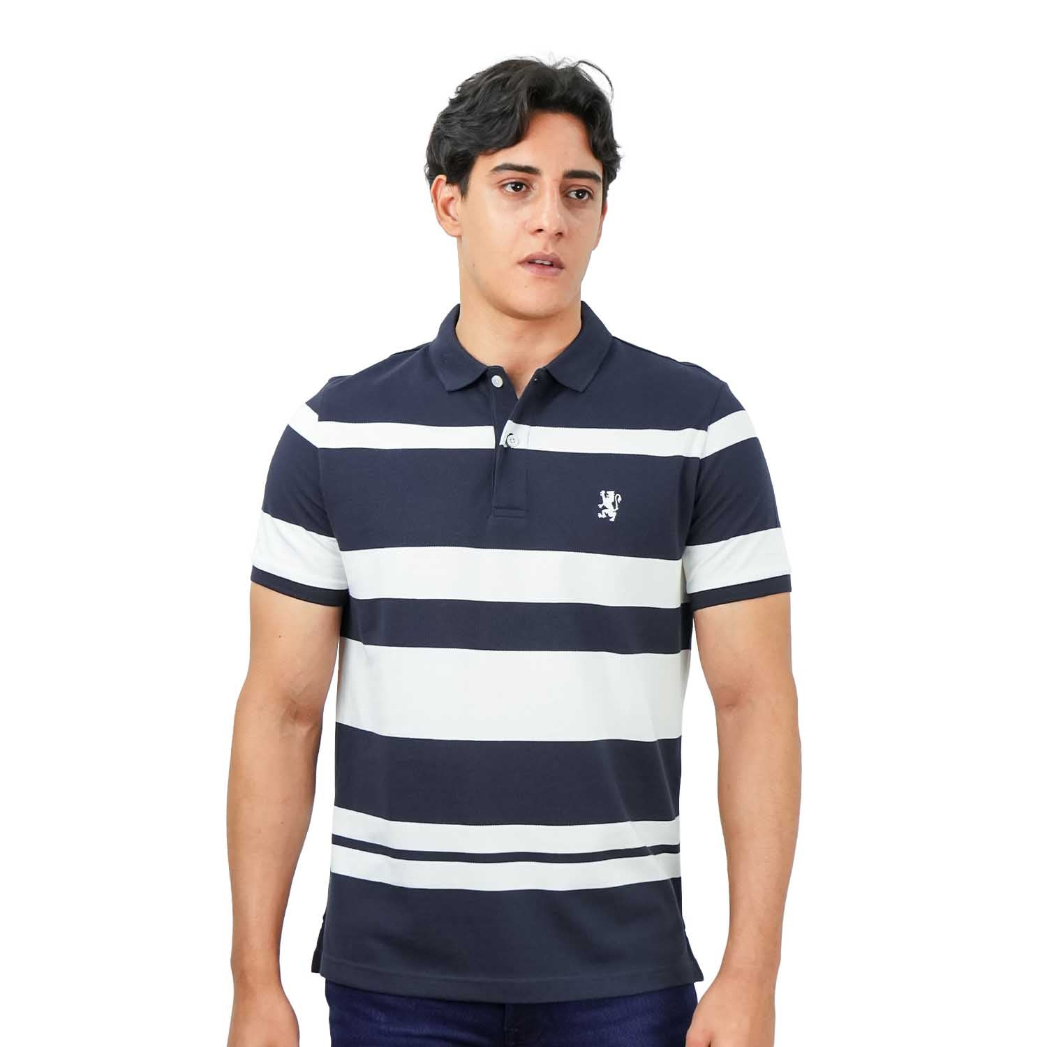 Men's Slim Fit Stripe Polo - Cotton Pique, Flat Knit Collar